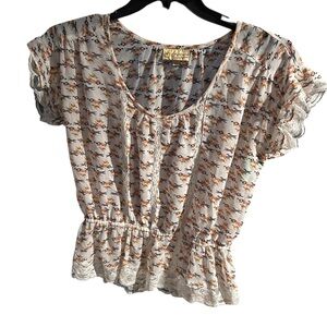 princess vera wang Cream Floral Print Peplum Blouse